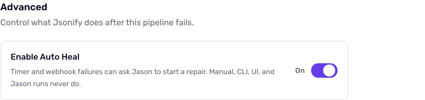 The Advanced tab with the Enable Auto Heal switch turned on
